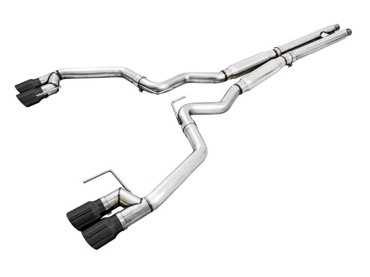 AWE Track Edition Cat-back Exhaust for the 2018+ Mustang GT - Quad Diamond Black Tips Ford Mustang GT|Bullitt 2018-2023