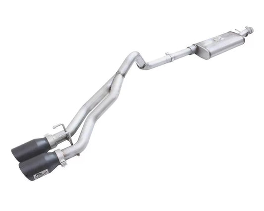 AFE POWER Rebel Series Stainless Steel Catback Exhaust System with 2.5 inch Dual Center Exit and Black Tips Jeep Wrangler JK 3.6L | 3.8L 07-15