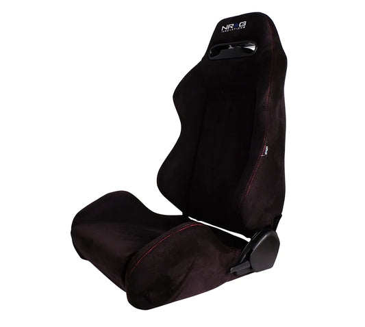 NRG Innovations Reclinable Racing Seat Suede with Red Stitching